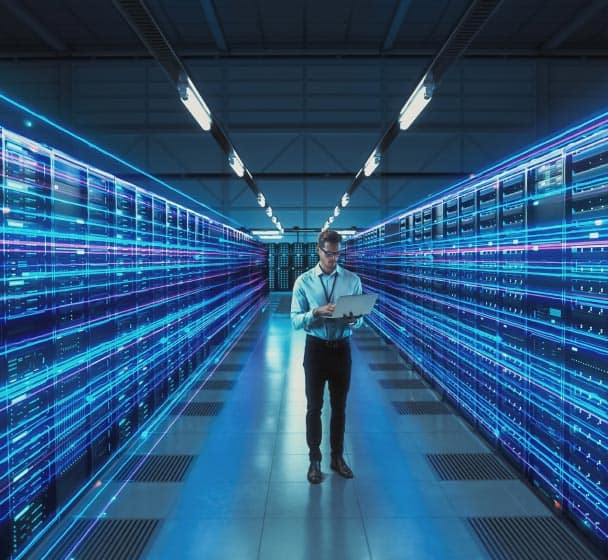 Image of a technical support engineer in a high tech data center