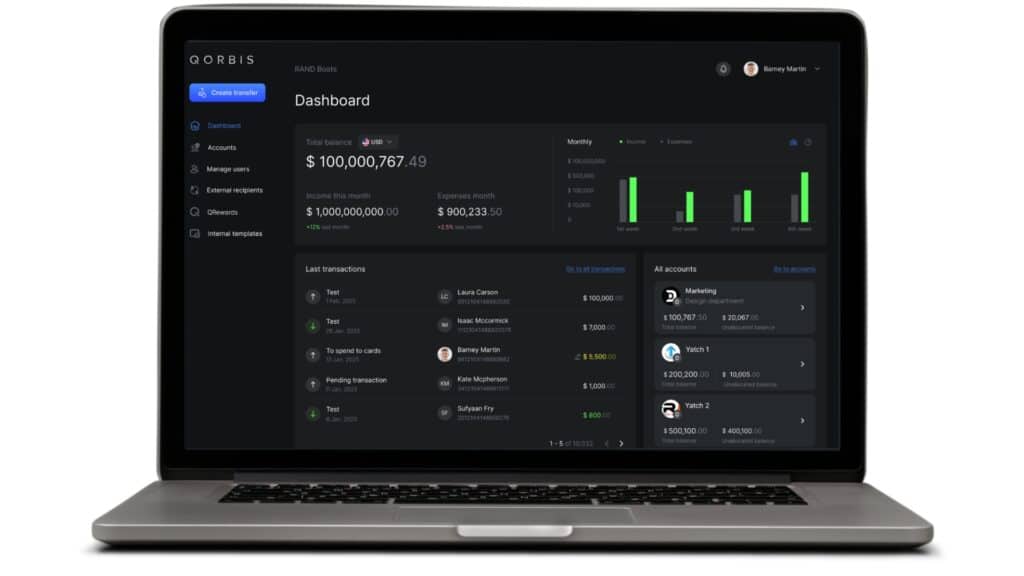 Macbook displaying the Qorbis dashboard