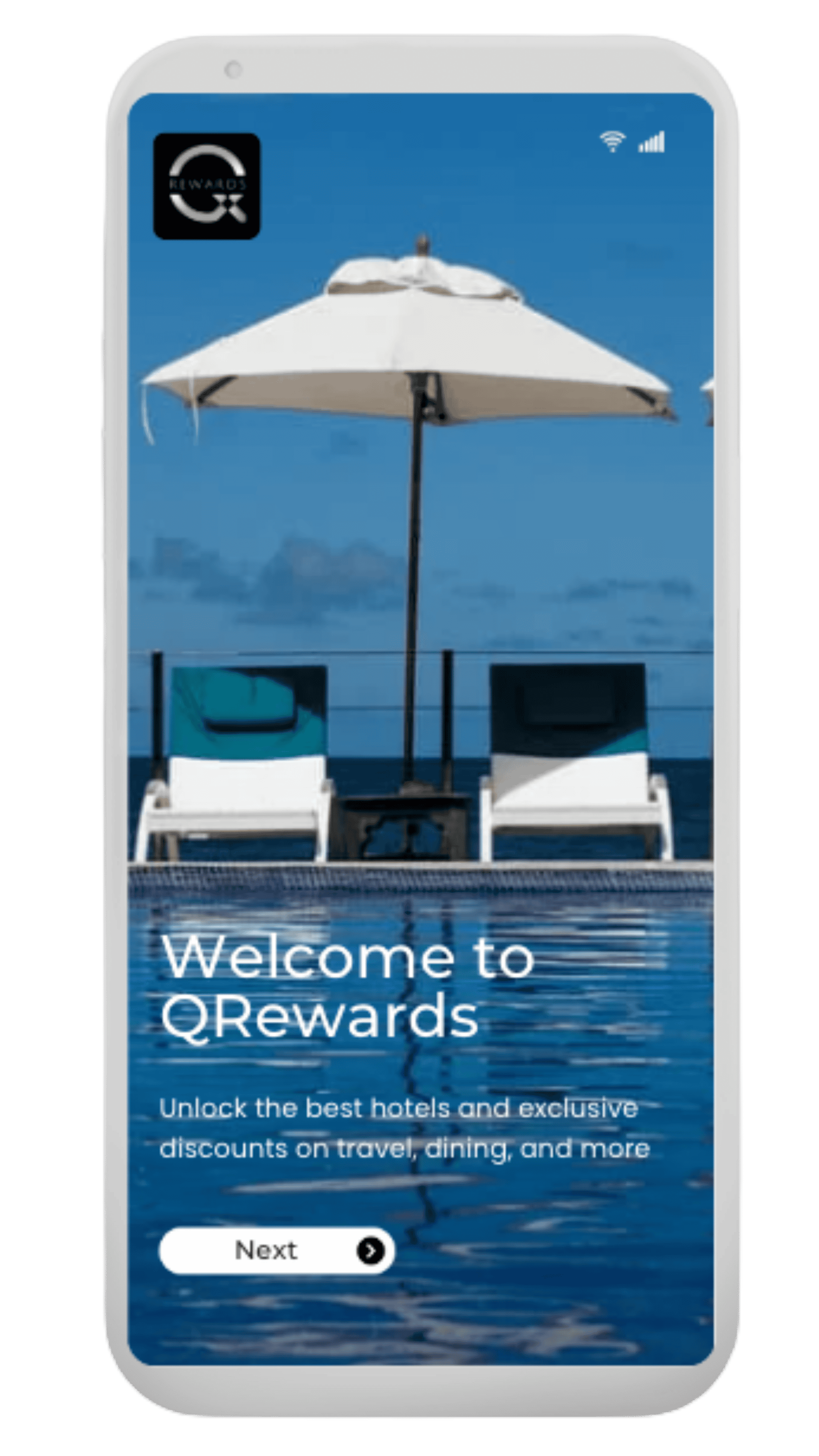 Phone showing the QRewards welcome screen